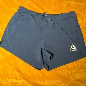 Reebok Blue Stretch Workout Shorts Elastic Waist Tie Dual Pockets Womens Size XL